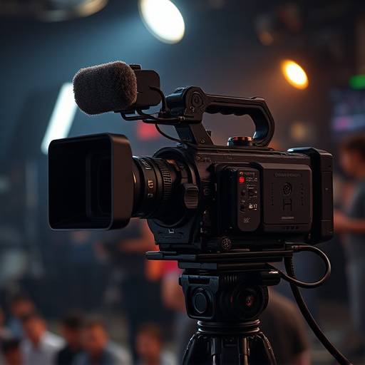 Cámara de televisión profesional en un set de grabación.